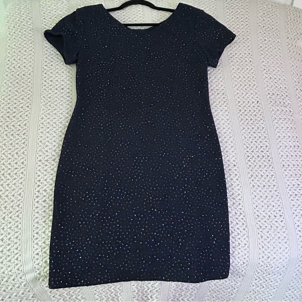 Jessica Howard Dress Petite 12 Black Beaded Sheath Cocktail Evening